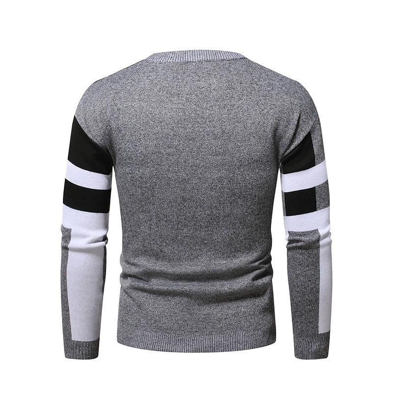 Men's Plaid Stripe Pullover Sweater Jumper Knitwear Crew Neck Fashion Streetwear Designer Vacation Daily Wear Going out Knitted Print Long Sleeve Fall & Winter Gray3