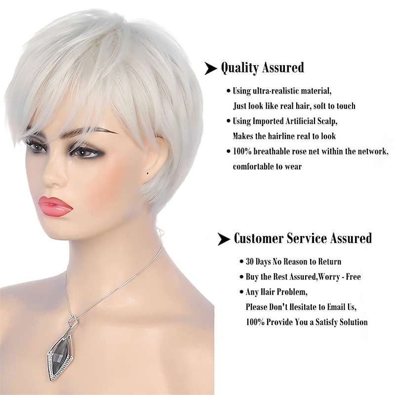 Short Cream White Wigs for Women Synthetic Natural Party Cosplay Pixie Wig4