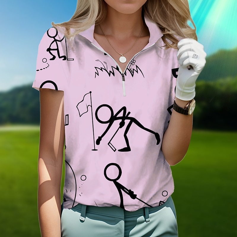 Women's Golf Polo Shirt White Short Sleeve Sun Protection Top Ladies Golf Attire Clothes Outfits Wear Apparel 9
