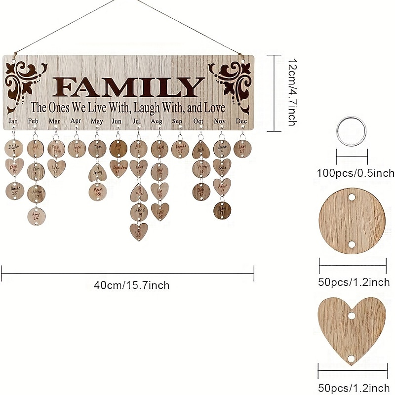 Gifts for Mom Grandma to Remember Everyone's Birthday Wooden Family Birthday Reminder Calendar Plaque with 100 Wood Tags Wall Hanging Unique Presents Ideas from Daughter Son3