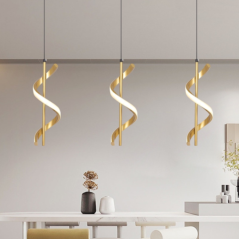 Pendant Lights Brushed Gold Black Pendant Lighting for Kitchen Island,Spiral Kitchen Lights Ceiling,Pendant Lights Kitchen Island,Gold Brass Pendant Lighting,4000K Modern Pendant Light,Pendant Light 1 Pack 110-240V