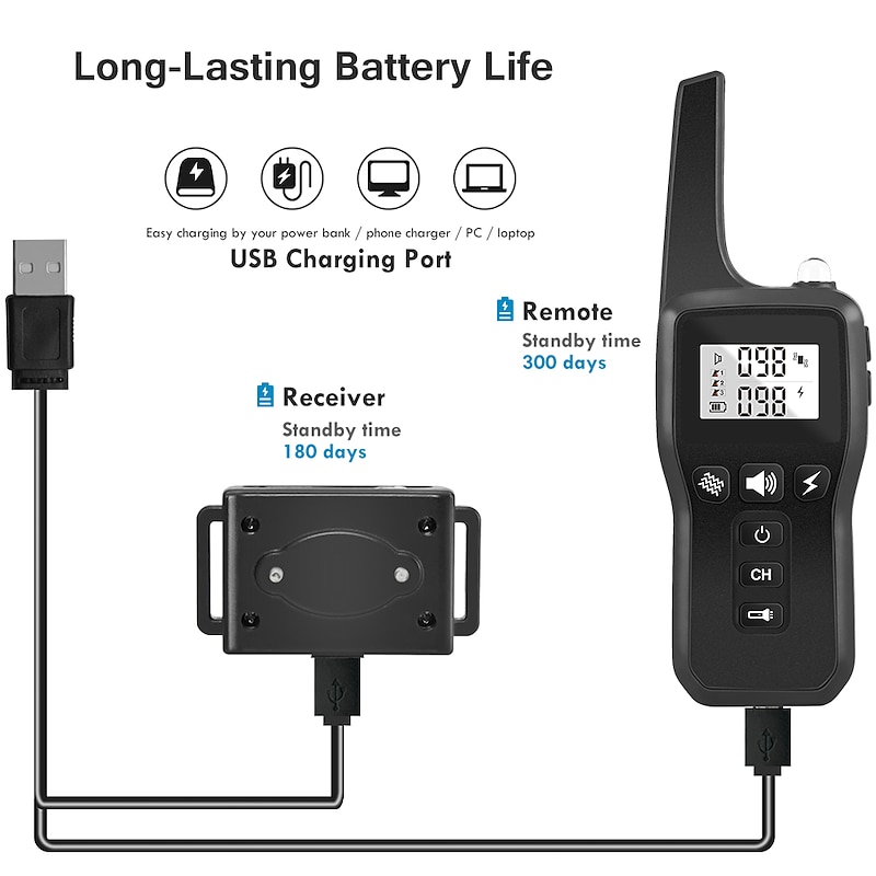 Dog training collar three training modes beep vibration electric shock 3600Ft Control Range suitable for large medium and small dogs IPX7 Waterproof comes with a flashlight3