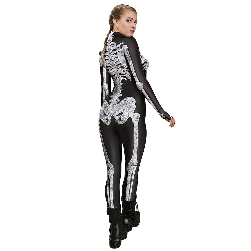 Skeleton Skull Halloween Cosplay Costume Skin Suit Bodysuit One Piece Kid's Adults' Women's Carnival Masquerade Mardi Gras Performance Party Easy Halloween Costumes Dress Up2