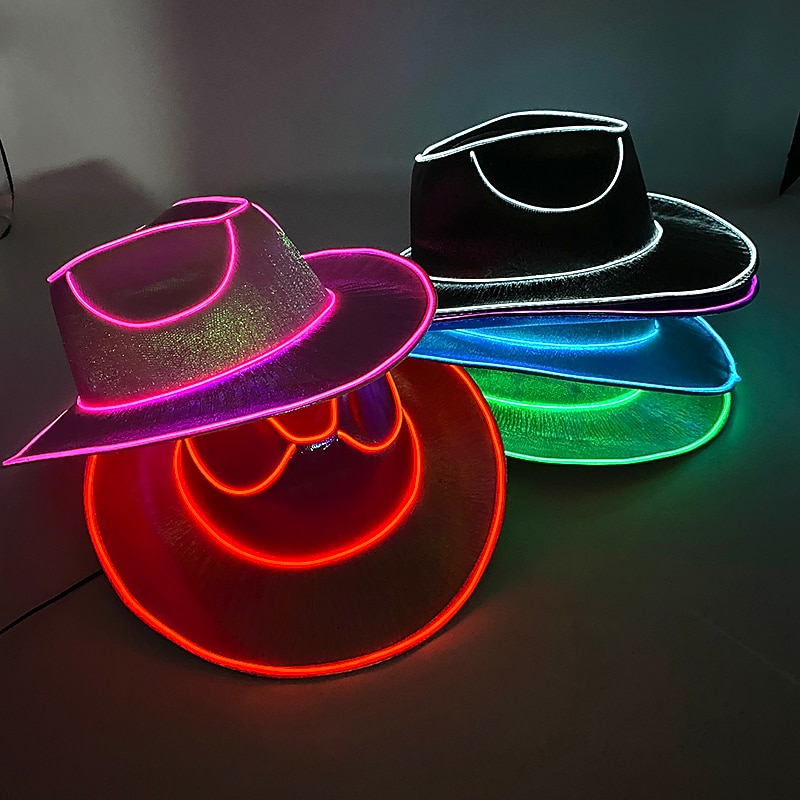Halloween Christmas EL Wire Light Up Sequin Jazz Hat Adult Neon LED Luminous Festival Party Dress Up Cap For Men and Women