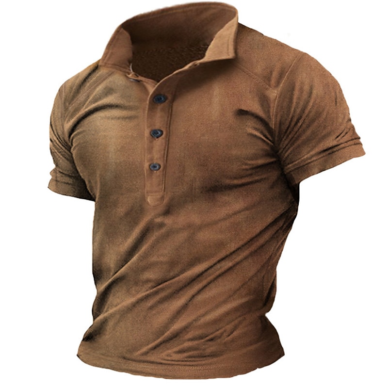 Men's Button T Shirt Henley Shirt Tee Top Short Sleeves Henley Summer Plain Fashion Designer Basic Front Pocket Vacation Street Going out Black Brown Khaki Top Tee for Men