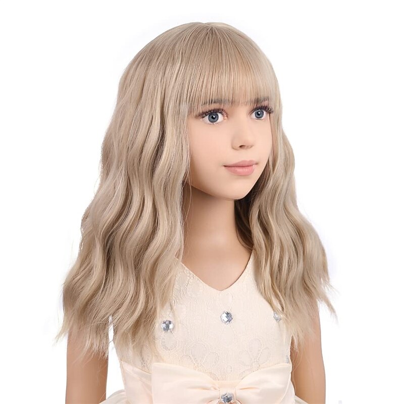 Blonde Wig Kids Child Wig Short Wavy Wig with Bangs Flaxen Blonde Wig Synthetic Girls Wig Cosplay Carnival Party Costume Wig2