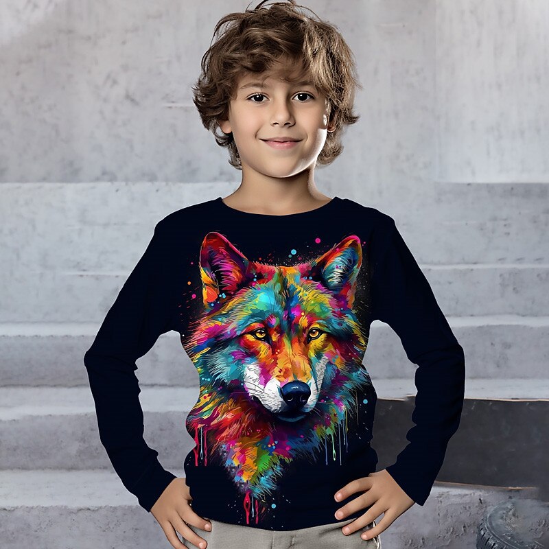 Boys 3D Graphic Animal Tiger T shirt Tee Long Sleeve 3D Print Summer Spring Fall Sports Fashion Streetwear Kids 3-12 Years Outdoor Casual Daily Regular Fit4