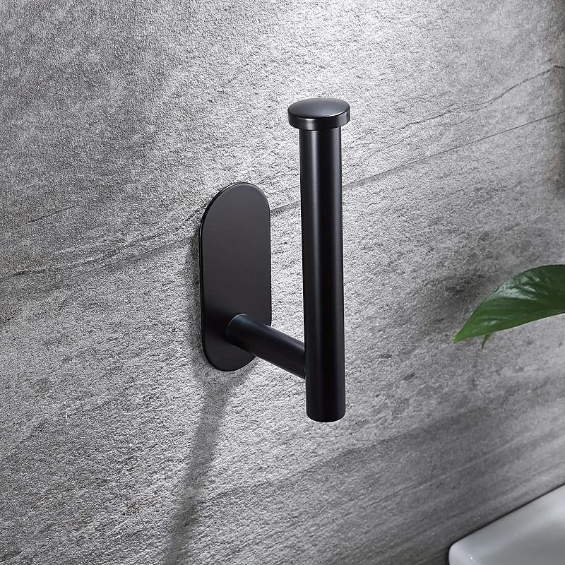 1pc Adhesive Toilet Paper Holder - Self Adhesive Black Toilet Paper Roll Holder Wall Mount For Bathroom And Kitchen, SUS-304 Stainless Steel2