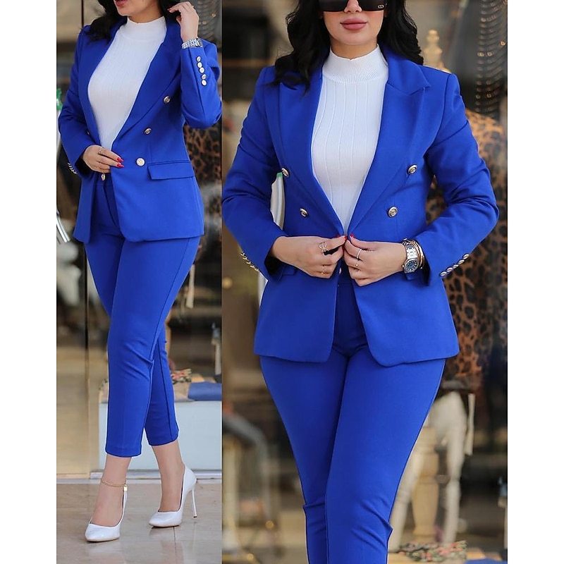 Women's Daily Business Blazer Office Suit Pants Sets Dress Pants Pants Trousers Long Sleeve Plain Work Daily Black Burgundy Royal Blue Fall & Winter Regular Fit3