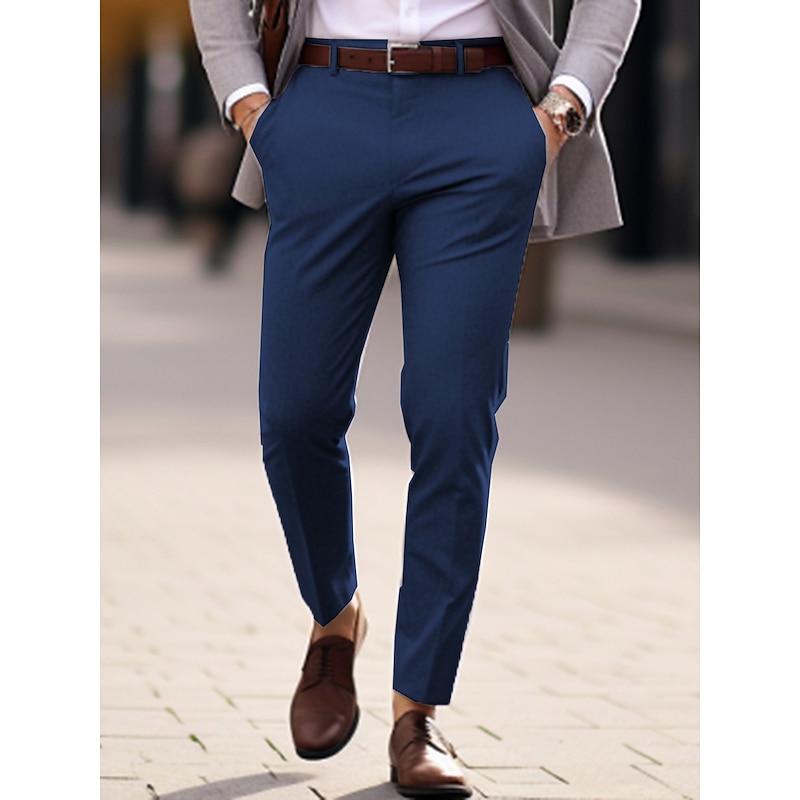 Men's Dress Pants Trousers Suit Pants Pocket Plain Comfort Breathable Outdoor Daily Going out Fashion Casual Black Blue4