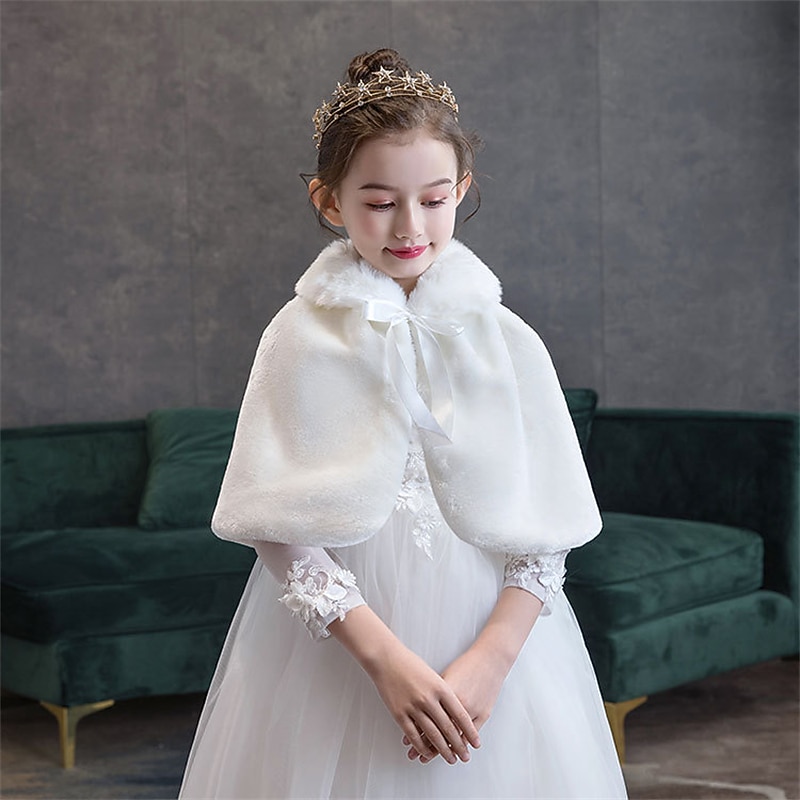 Kids Girls' Cape Solid Color Fashion Wedding Coat Outerwear 3-8 Years Fall White