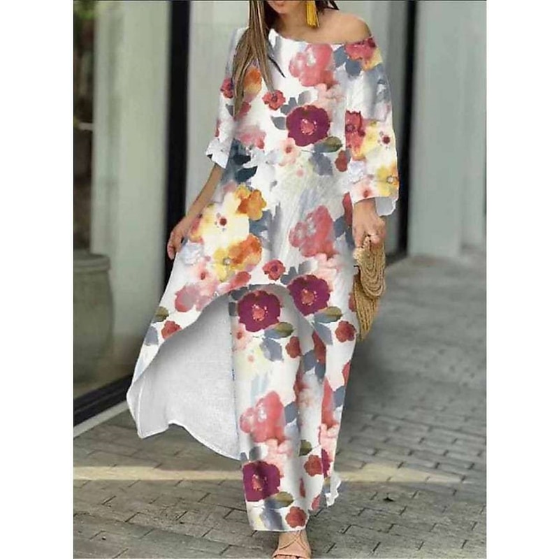 Women's Elegant Fashion Streetwear Shirt Pants Sets Pants Trousers Long Sleeve Round Neck Floral Butterfly Print Casual Holiday White Yellow Red Fall & Winter Regular Fit 5