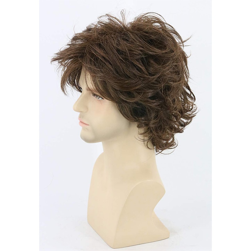 Mens Wigs Brown Short Cosplay Wig Wavy Fluffy Style Layered Carnival Costume Wigs Halloween Wigs3