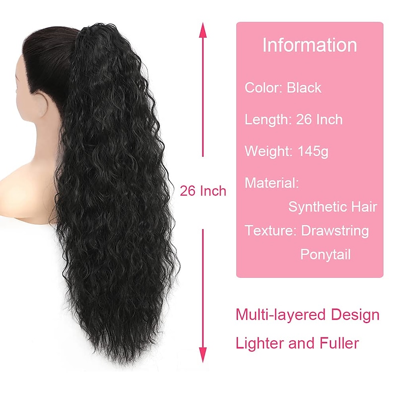26 Inch Curly Drawstring Ponytail Extension Long Synthetic Natural Wavy Clip in Ponytail Hair Extensions Fluffy Fake Pony Tails Hair Pieces for Women2