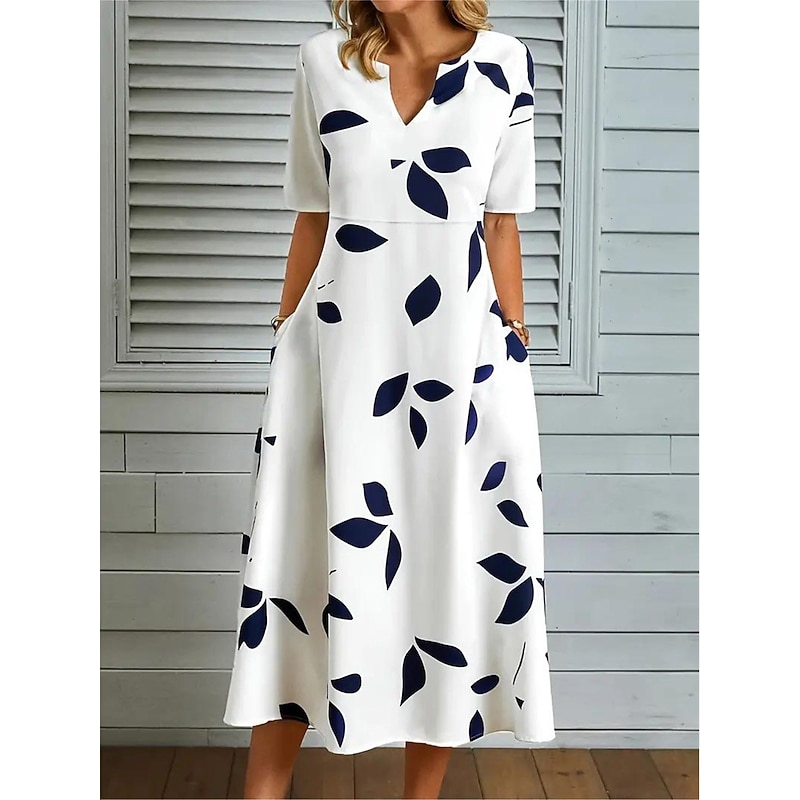 Women's Midi Dress Leaf Pocket Print Split Neck Daily Vacation Half Sleeve Fall