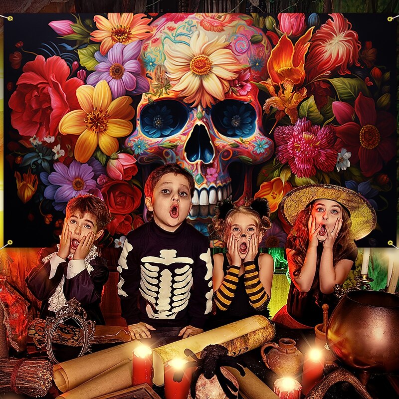 Halloween Skeleton Day of Dead Hanging Tapestry Wall Art Large Tapestry Mural Decor Photograph Backdrop Blanket Curtain Home Bedroom Living Room Decorations4
