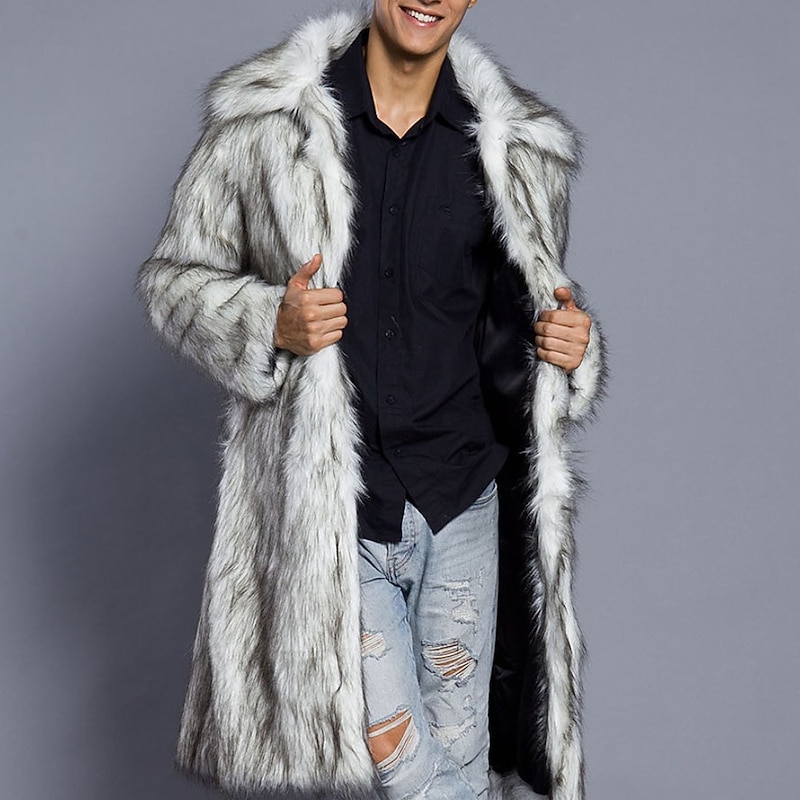 Men's Winter Coat Winter Jacket Fur Coat Daily Wear Vacation Soft Outdoor Pocket Winter Pure Color Warm Ups Comfort Lapel Black White Brown Light Grey Dark Coffee Jacket2