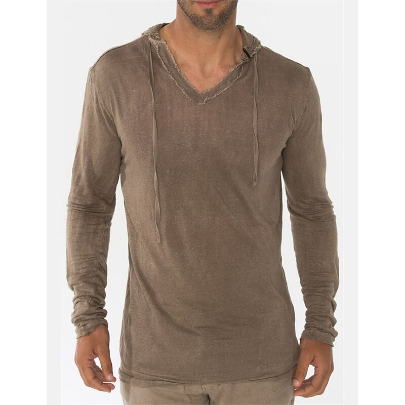 Men's T Shirt Tee Top Long Sleeve Hooded Summer Plain Fashion Designer Basic Vacation Street Going out White Navy Blue Brown Top Tee for Men4