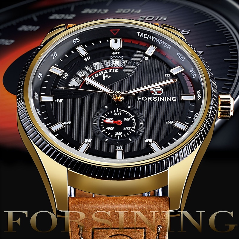 FORSINING Men Mechanical Watch Outdoor Sports Fashion Wristwatch Automatic Self-winding Luminous Calendar Waterproof Leather Watch3