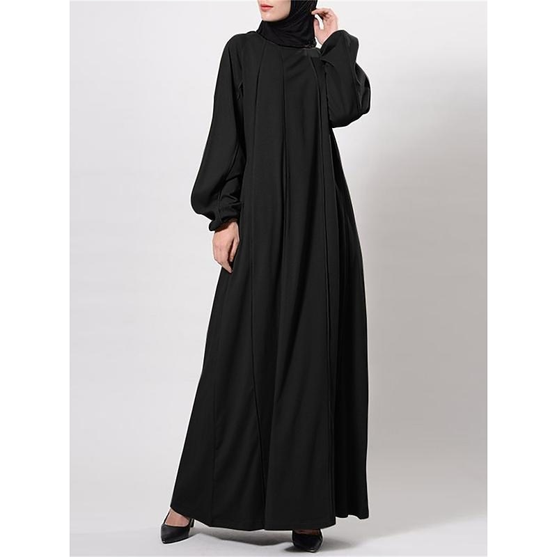 Women's Black Brown Green Spring Fall Winter Maxi long Dress Casual Dress Abaya Classic Casual Street Style Outdoor Vacation Daily Loose Fit Plain Crew Neck4