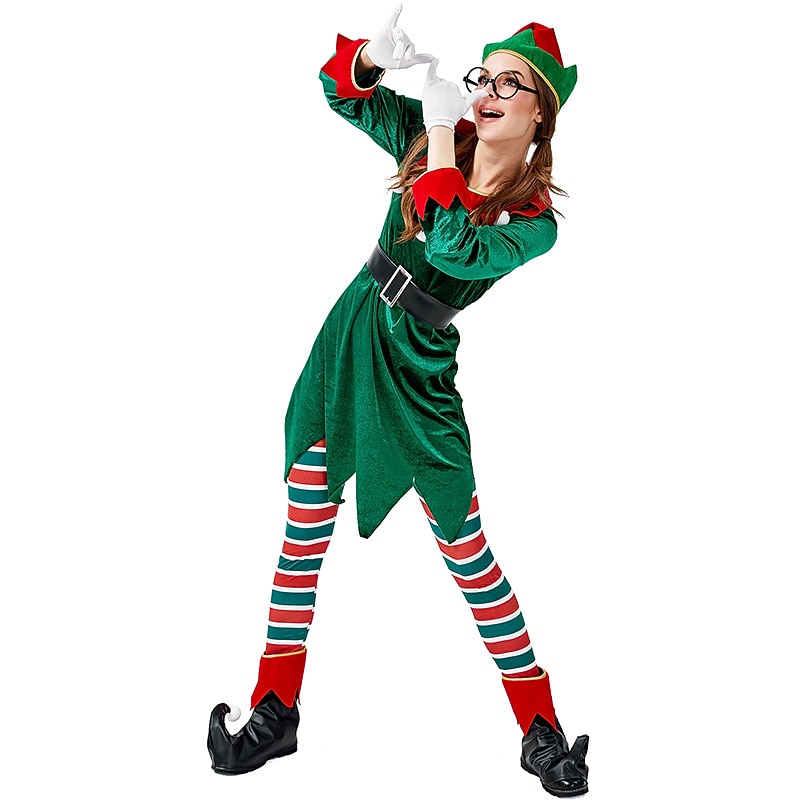 Santa Claus Elf Mrs.Claus Outfits Christmas Hat Fancy Christmas Dress Women's Christmas Adults' Christmas Carnival Christmas Eve Christmas Party Coat Pants Gloves Belt Leg Warmers4