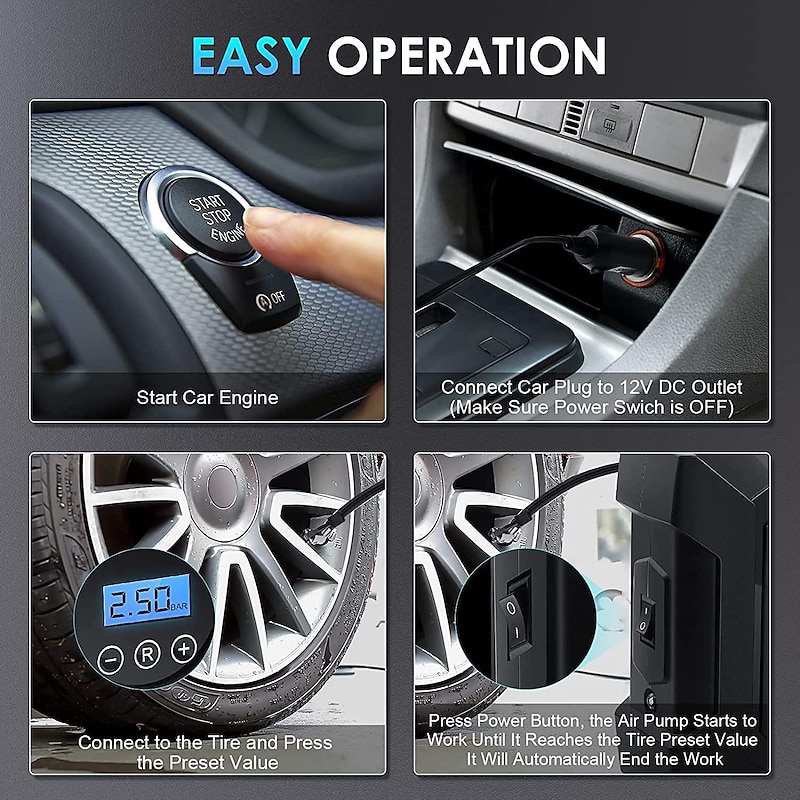 Tire Inflator Portable Air Compressor, 12v Dc Air Pump for Car Tires with Digital Pressure Gauge 150psi and Emergency Led Light, Tire Pump for Car Bicycle Motorcycle Basketball and Other Inflatables3