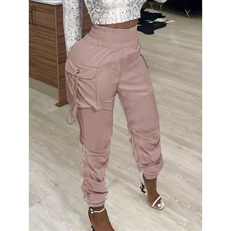 Women's Cargo Pants Joggers Pants Pink Fall Winter Trousers Full Length Cotton Micro-elastic High Waist Fashion Streetwear Street Daily Black White S M