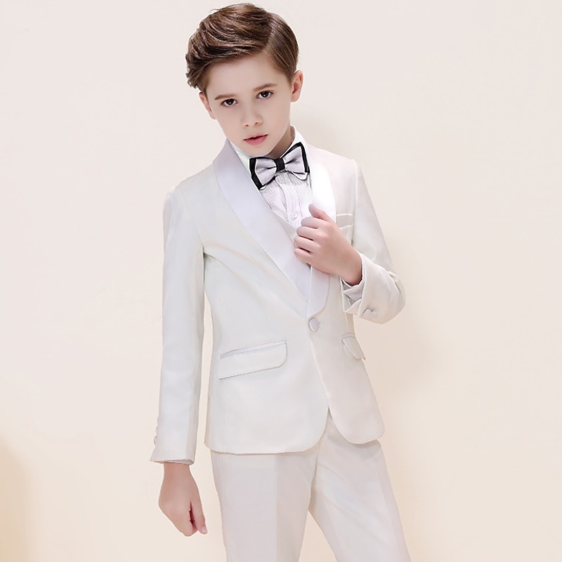 4 Pieces Ring Bearer Suit Boys Kids Suit Formal Suit Suit & Blazer Pants Set Formal Set Formal Party Special Occasion Basic Gentle Solid Color Bow Black White Red Polyester2