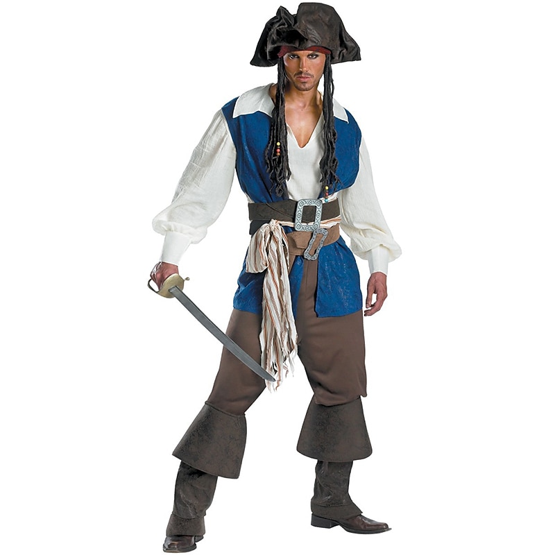 Couples Pirate Halloween Group Couples Costumes Men's Women's Movie Cosplay Cosplay Costumes Blue Vest Top Pants Halloween Carnival Masquerade2