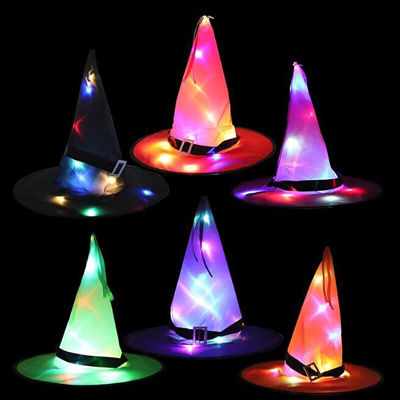 Creative Halloween Glowing Witch Hat Ghost Festival With Light Party Decoration Props LED Witch Magician Wizard Hat