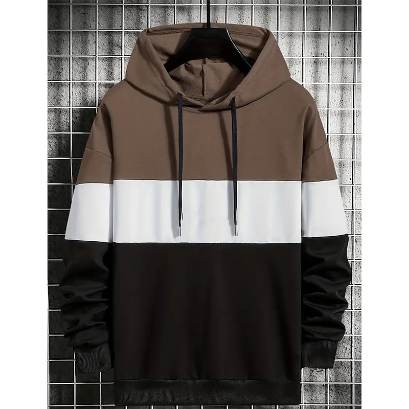 Men's Hoodie Khaki Dark Gray Coffee Light Blue Hooded Color Block Patchwork Sports & Outdoor Daily Holiday Streetwear Cool Casual Spring &  Fall Clothing Apparel Hoodies Sweatshirts  Long Sleeve3