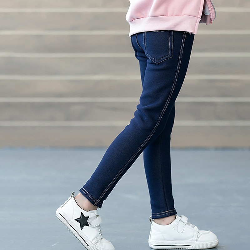 Kids Girls' Trousers Solid Color Fashion Pocket Outdoor 7-13 Years Fall Black Dark Blue4