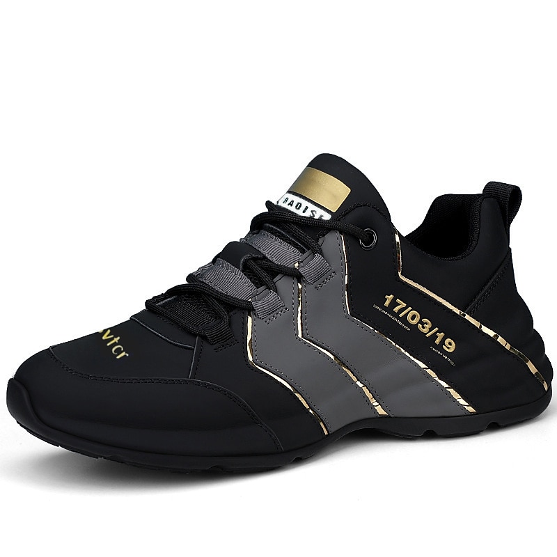 Men's Black and Gray Athletic Sneakers with Gold Accents, Lightweight Running Shoes for Training and Casual Wear3