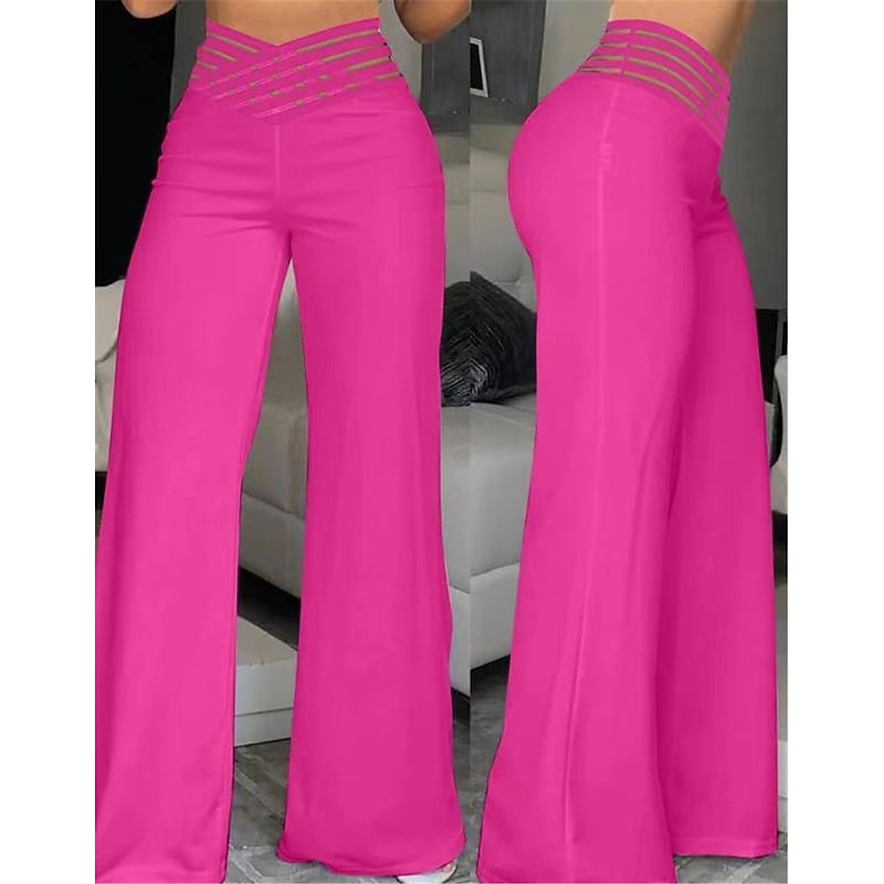 Women's Wide Leg Pants Trousers Fashion Streetwear Work Full Length High Waist Solid Color High Cut Comfort Breathability Soft Micro-elastic Party Daily Wear Robin's Egg Blue Black White Yellow Fall