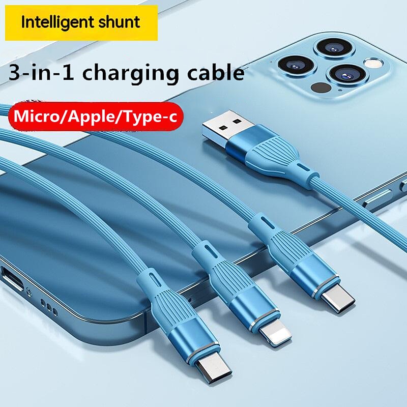 3 In 1 Phone Charger Type C Micro USB Multi Cable for iPhone Huawei Samsung Mobile Wire Cord Accessories USB Charging Data Cable