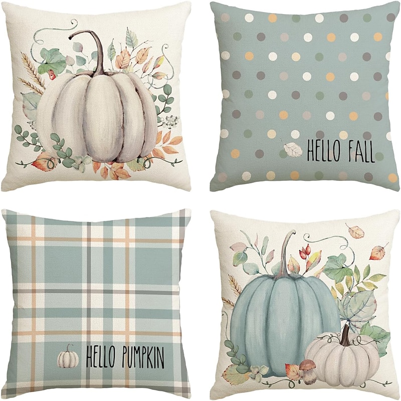 Halloween Autumn Harvest Double Side Pillow Cover 4PC Soft Decorative Square Cushion Case Pillowcase for Bedroom Livingroom Sofa Couch Chair Pumpkin4