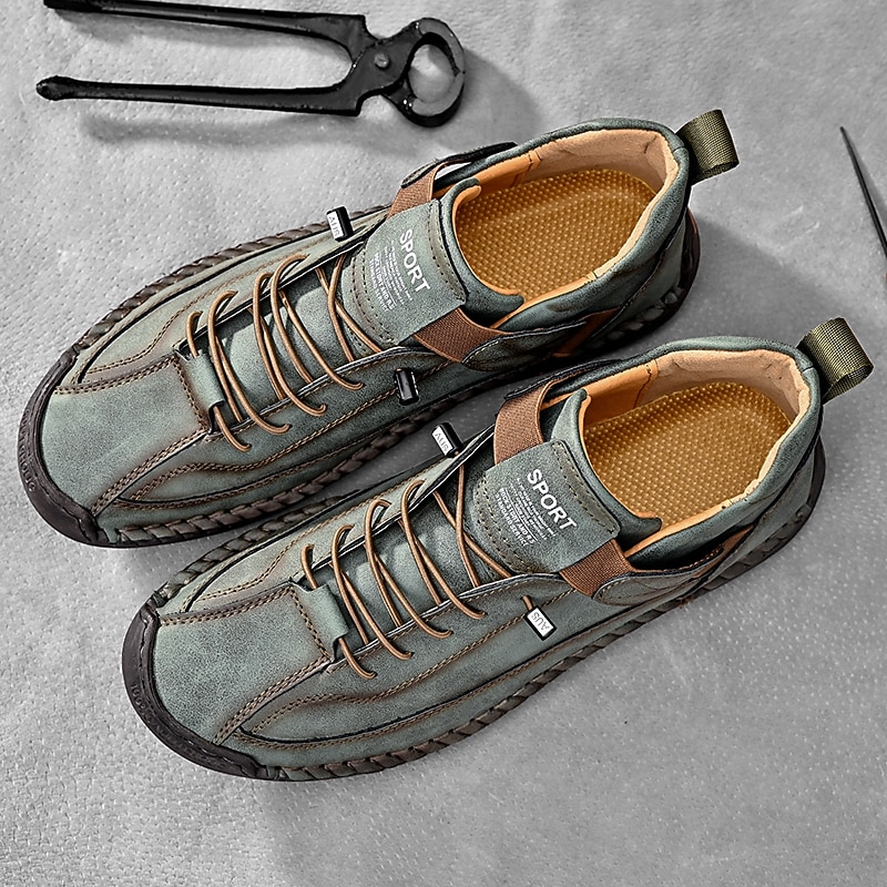 Men's Green Faux Leather Casual Sneakers with Lace-Up Design, Adjustable Strap and Non-Slip Sole - Comfortable Shoes for Everyday Wear2