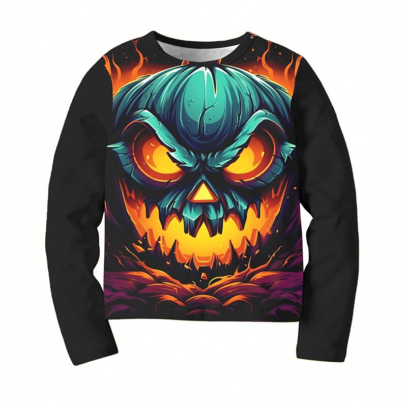 Halloween Boys 3D Pumpkin T shirt Tee Long Sleeve 3D Print Fall Winter Sports Fashion Streetwear Polyester Kids 3-12 Years Outdoor Halloween Daily Regular Fit3