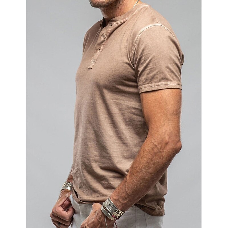 Men's Button T Shirt Henley Shirt Tee Top Short Sleeves Henley Summer Plain Fashion Designer Basic Vacation Street Going out Black White Navy Blue Top Tee for Men2