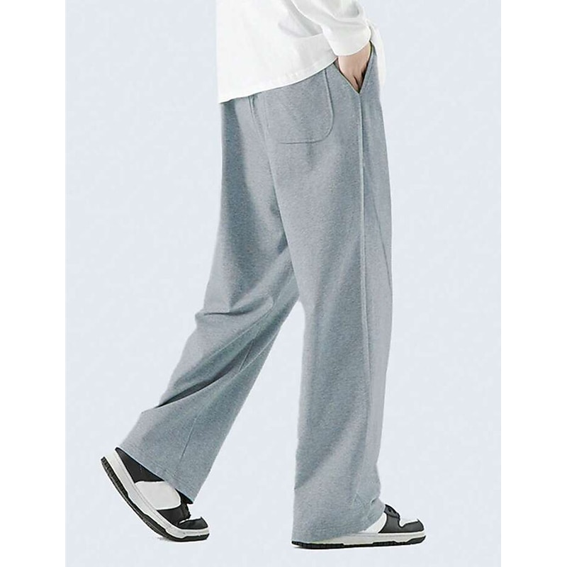 Men's Athletic Pants Wide Leg Sweatpants Trousers Drawstring Elastic Waist Plain Comfort Breathable Casual Daily Holiday Sports Fashion Dark Brown Black3