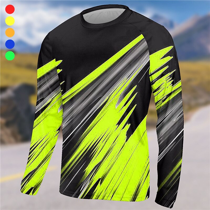 Men's Downhill Jersey Graphic Long Sleeve Bike Jersey Top with 3 Rear Pockets Mountain Bike MTB Road Bike Cycling Quick Dry Reflective Strips Back Pocket Moisture Wicking Sports Yellow Red Blue