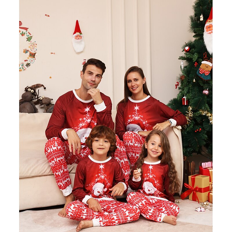 Santa Claus Family Christmas Pajamas Nightwear Men's Women's Boys' Girls' Cute Family Matching Outfits Sweet Kid's Adults' Christmas New Year Christmas Eve Home Wear Top Pants2