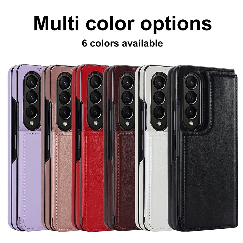 Phone Case For Samsung Galaxy Z Fold 6 Z Fold 5 Z Fold 4 Z Fold 3 Leather With Card Holder Kickstand Solid Color PC PU Leather3