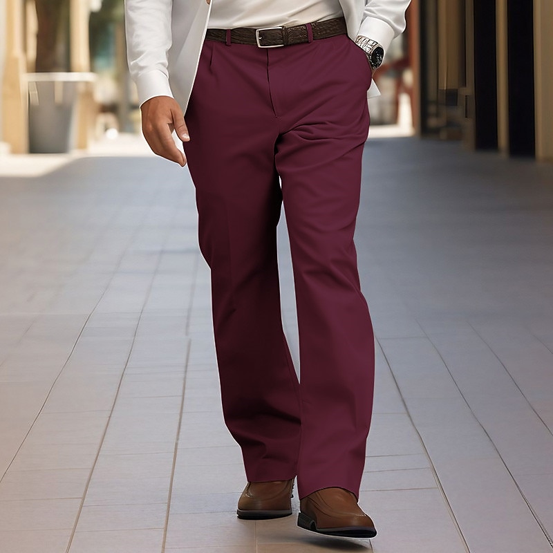 Men's Graduation Dress Pants Flared Pants Trousers Casual Pants Front Pocket Plain Comfort Casual Daily Holiday Fashion Basic White Red4