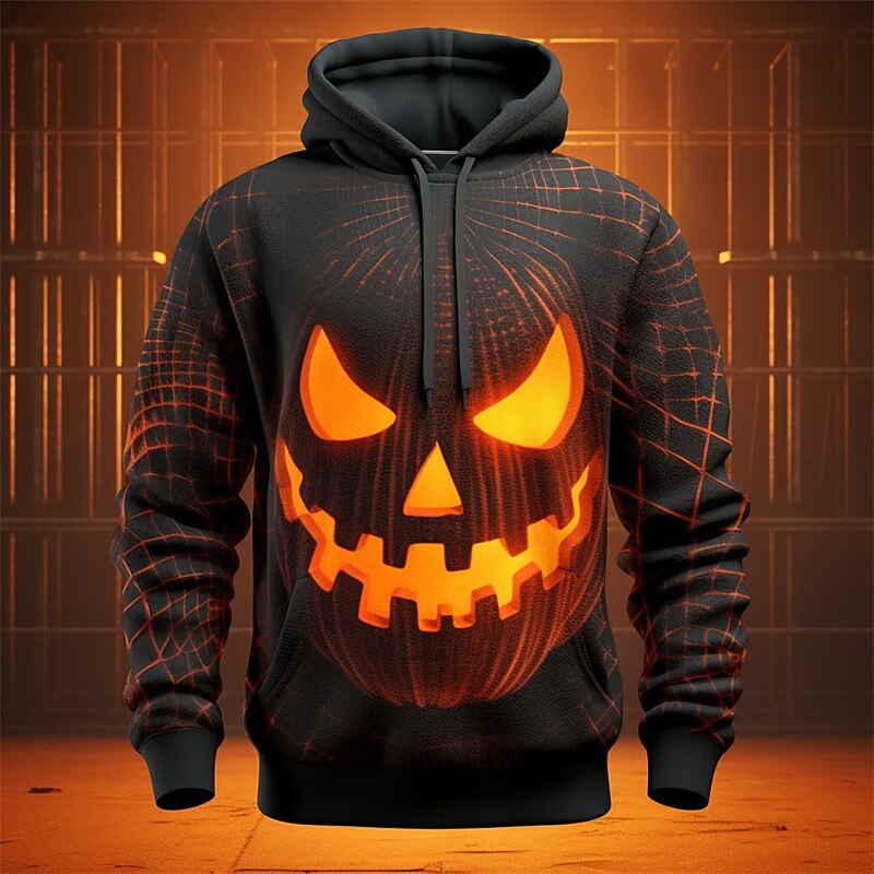 Men's Cartoon Graphic Prints Hoodie Hoodies Sweatshirt Daily Classic Long Sleeve Hooded Halloween Holiday Going out Black Grey Custom Print Print Spring &  Fall Designer2