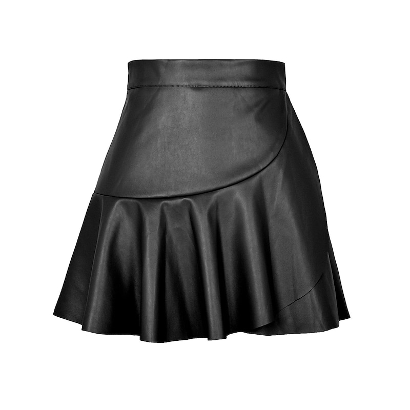 Women's Skirt A Line Fashion Sexy Mini High Waist Skirts Solid Colored Ruffle Street Daily Black Brown Summer Faux Leather Leather3