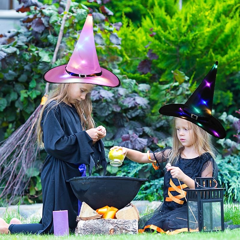 1Pcs Halloween LED Witch Hat Glowing Witches Hat Halloween Costume Props Outdoor Tree Hanging Ornament Supplies3