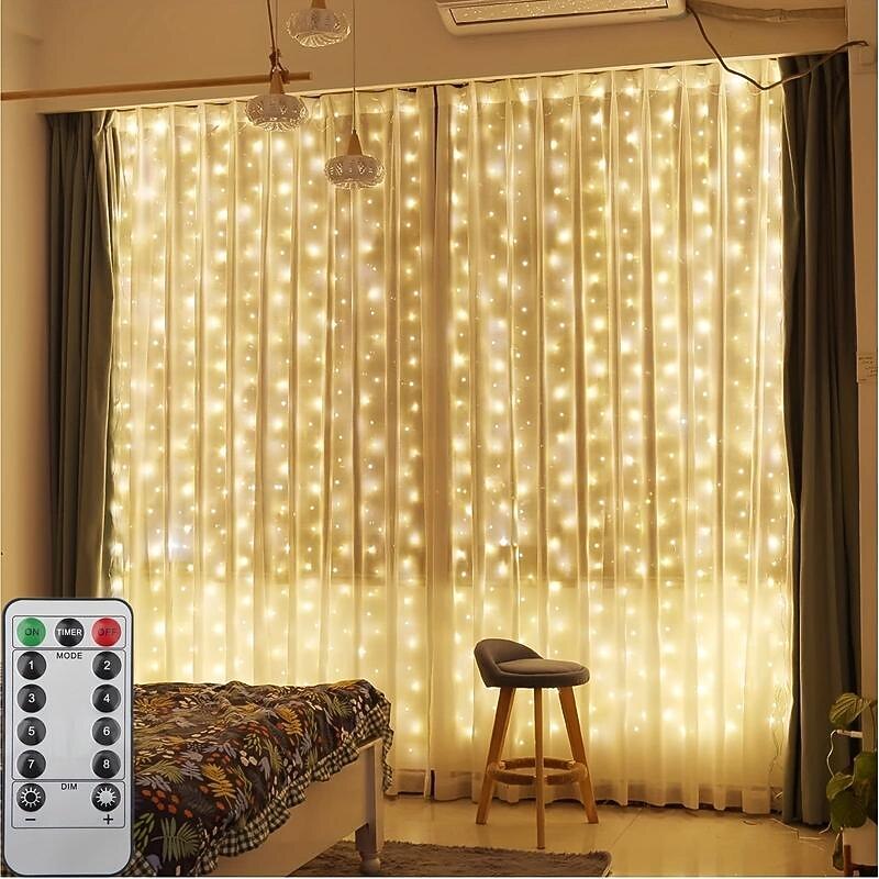 LED Curtain Light Copper Wire with 8 Lighting Modes Remote Control USB Powered for Christmas Holiday Room Window Curtain Decoration3