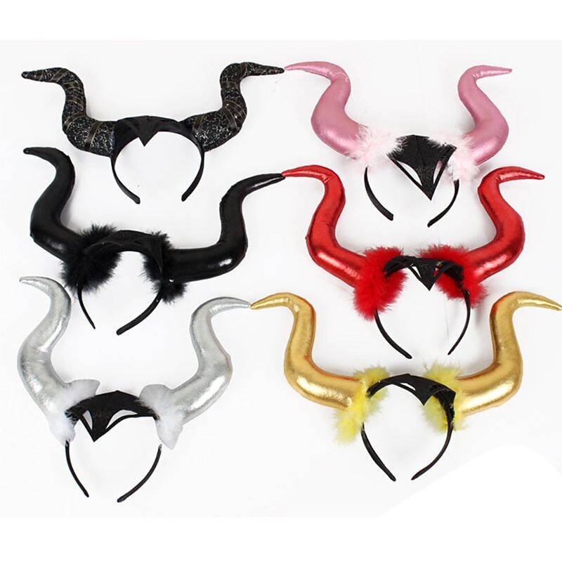 Halloween Devil Horn Head Buckle Geadband Ghost Festival Party Headdress Happy Helloween Party Decor 2025 Large Horn Headband2