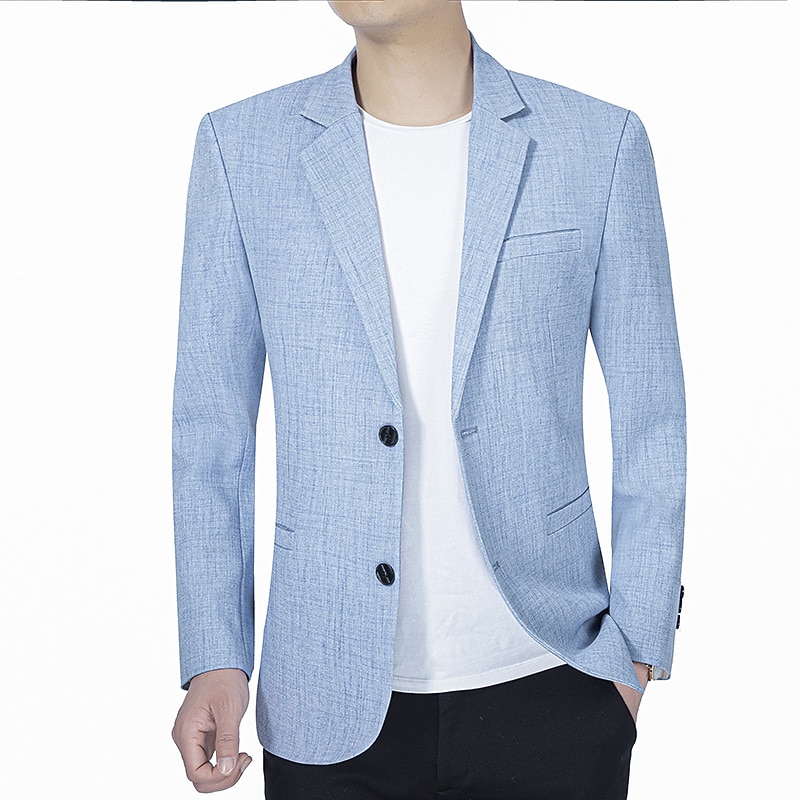Men's Blazer Evening Party Valentine Warm Button Pocket Fall Winter Plain Fashion Streetwear Lapel Regular Light Sky Blue Coffee Gray Jacket2